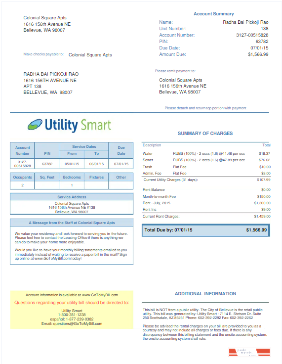 UNITED KINGDOM UTILITY SMART utility bill Word and PDF template